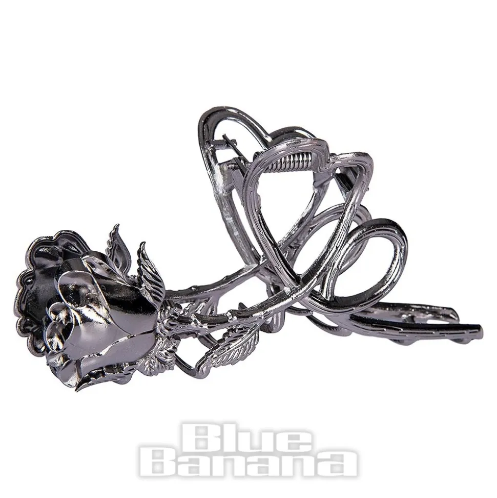 Blue Banana Rose & Thorn Hair Clip (Black)