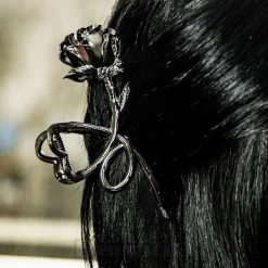 Blue Banana Rose & Thorn Hair Clip (Black)