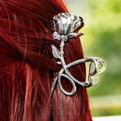 Blue Banana Rose & Thorn Hair Clip (Silver)