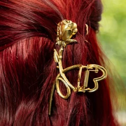Blue Banana Rose & Thorn Hair Clip (Antique Gold)