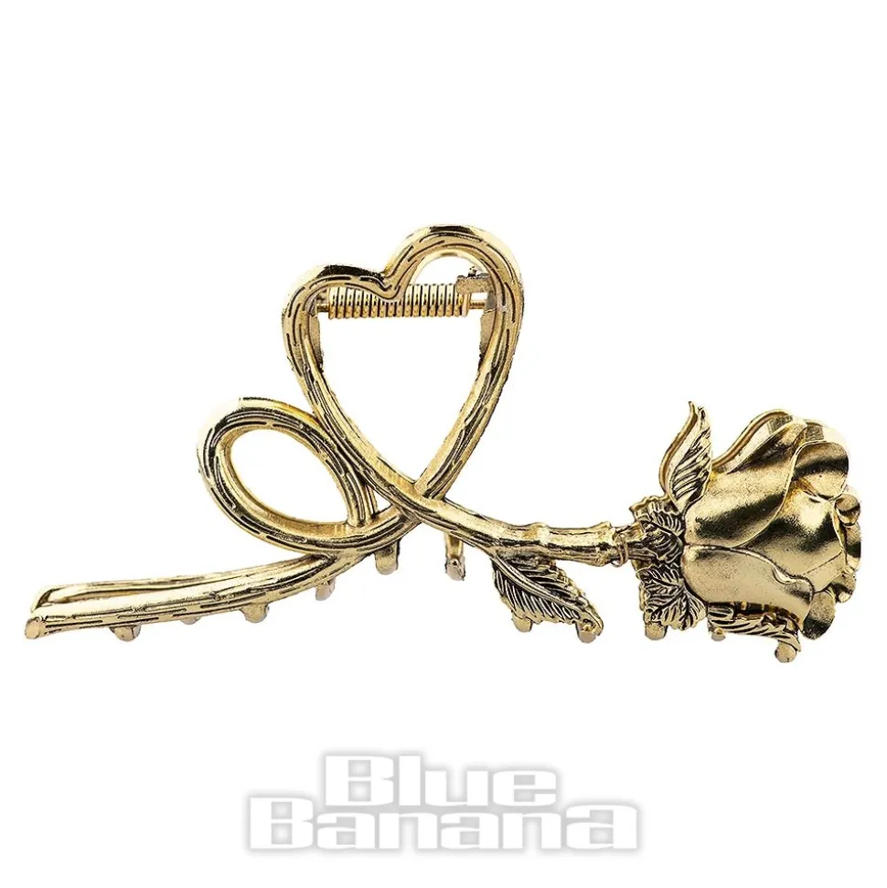 Blue Banana Rose & Thorn Hair Clip (Antique Gold)