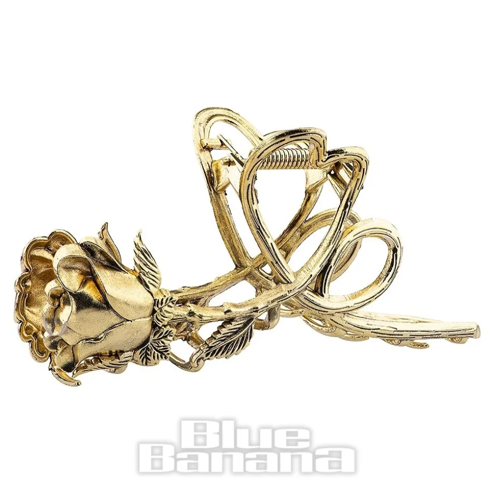Blue Banana Rose & Thorn Hair Clip (Antique Gold)