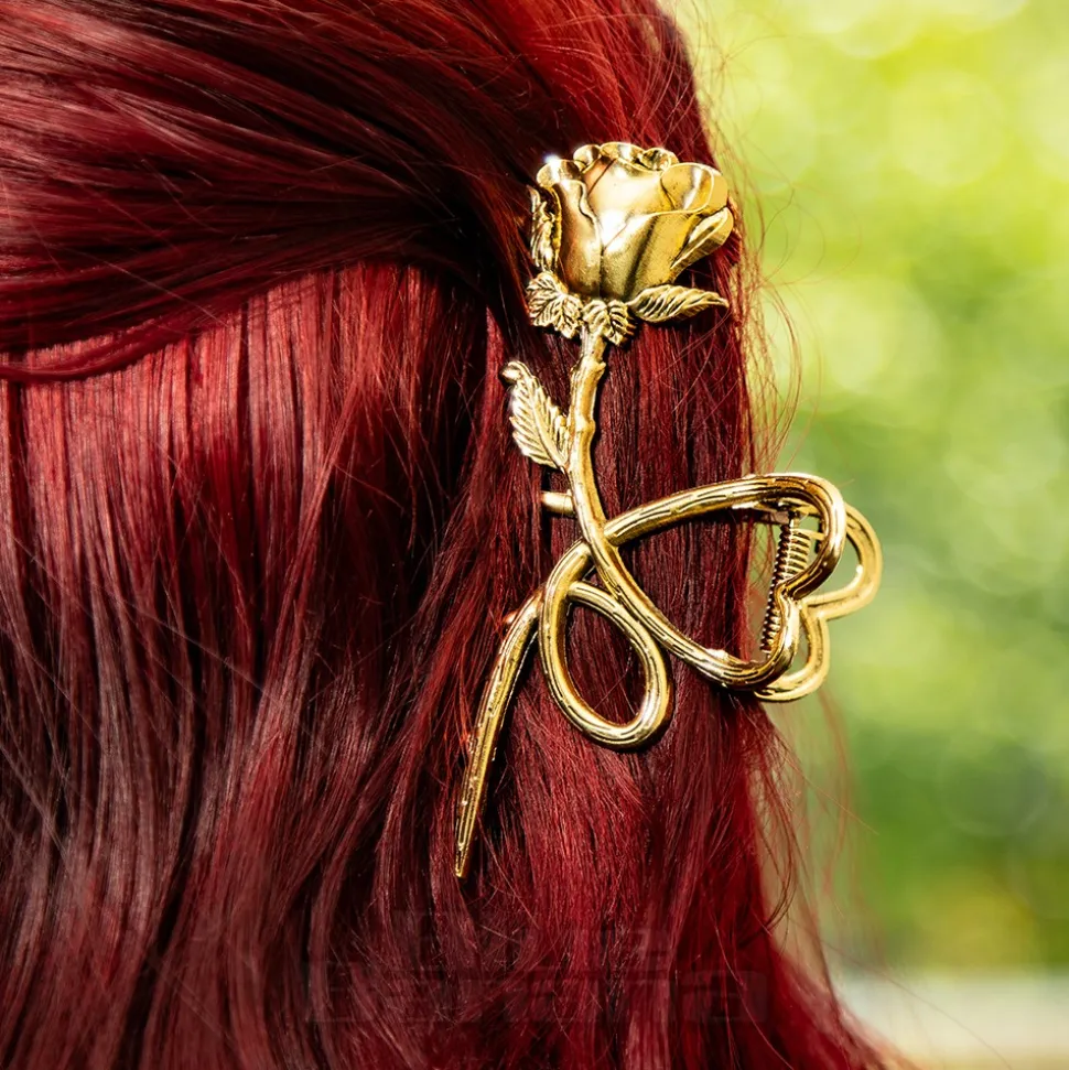 Blue Banana Rose & Thorn Hair Clip (Antique Gold)