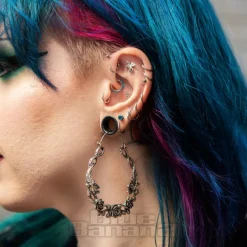 Blue Banana Rose Vine Plug Hoop Earrings (Silver)