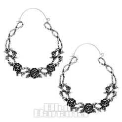Blue Banana Rose Vine Plug Hoop Earrings (Silver)