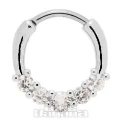 Blue Banana Round Crystals Surgical Steel Hinged Segment Ring (Silver)