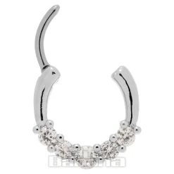 Blue Banana Round Crystals Surgical Steel Hinged Segment Ring (Silver)