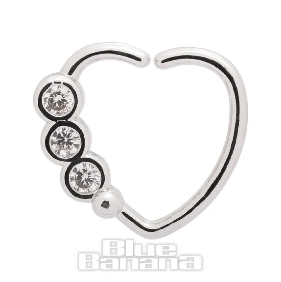 Blue Banana Round Gems 1.0mm Left Tragus Heart (Silver)