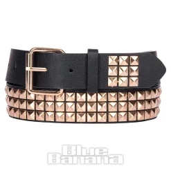 Blue Banana 3 Row Studded Belt (Black/Rose Gold)