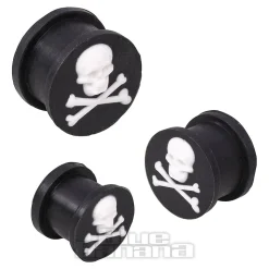 Blue Banana Silicone Skull & Crossbones Ear Plug 6-20mm (Black)