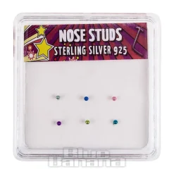 Blue Banana Silver 1.8mm Multicoloured Ball Nose Studs (Pack of 6)