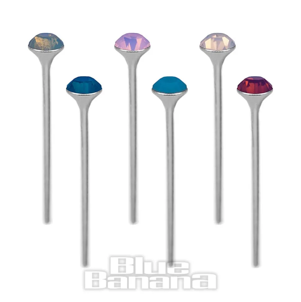 Blue Banana Silver 1.8mm Swarovski Nose Studs (Pack of 6)