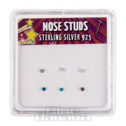 Blue Banana Silver 1.8mm Swarovski Nose Studs (Pack of 6)