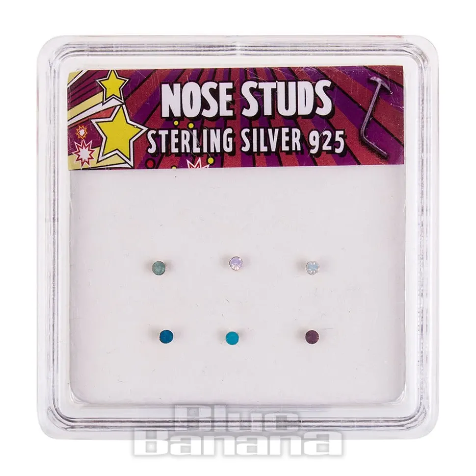 Blue Banana Silver 1.8mm Swarovski Nose Studs (Pack of 6)
