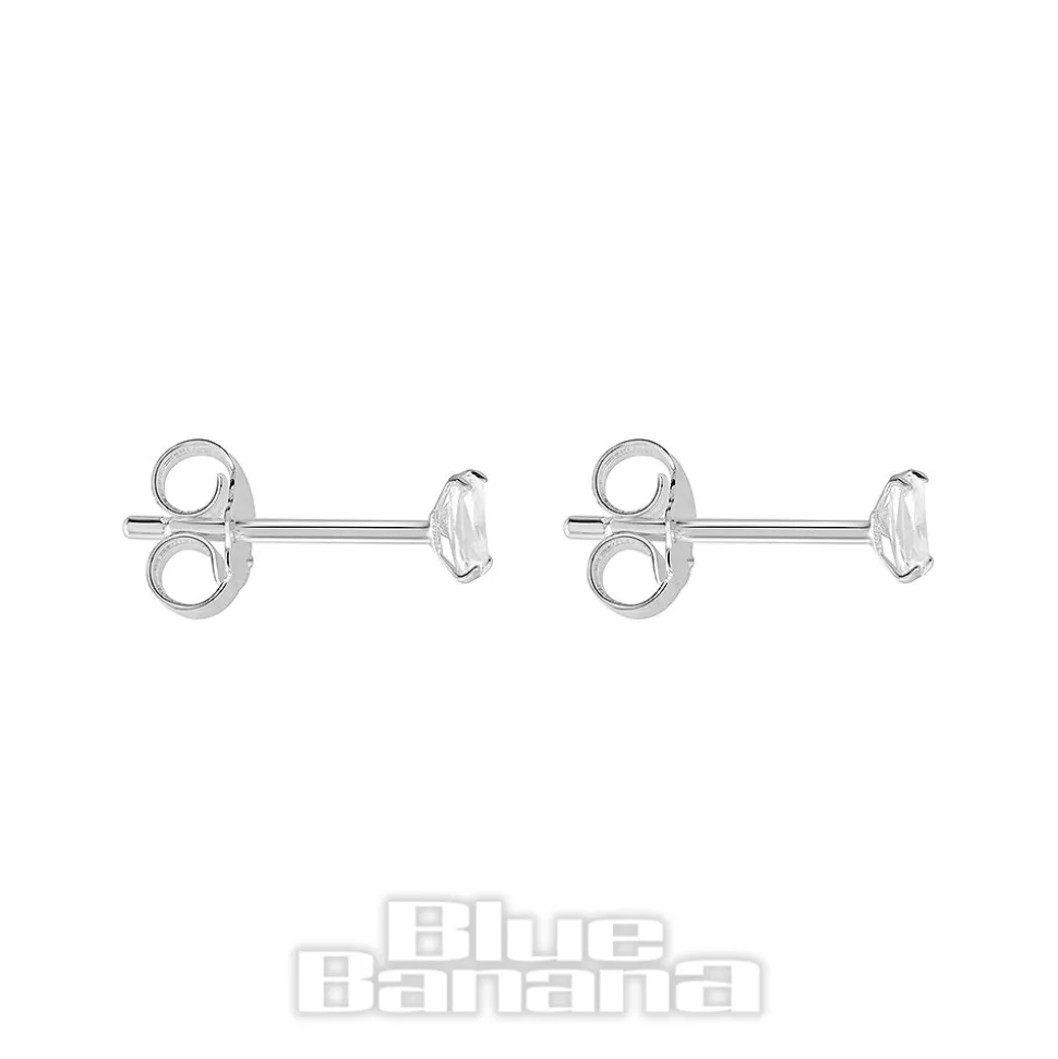 Blue Banana Silver Rectangle Crystal Ear Studs (Silver)