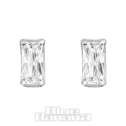 Blue Banana Silver Rectangle Crystal Ear Studs (Silver)