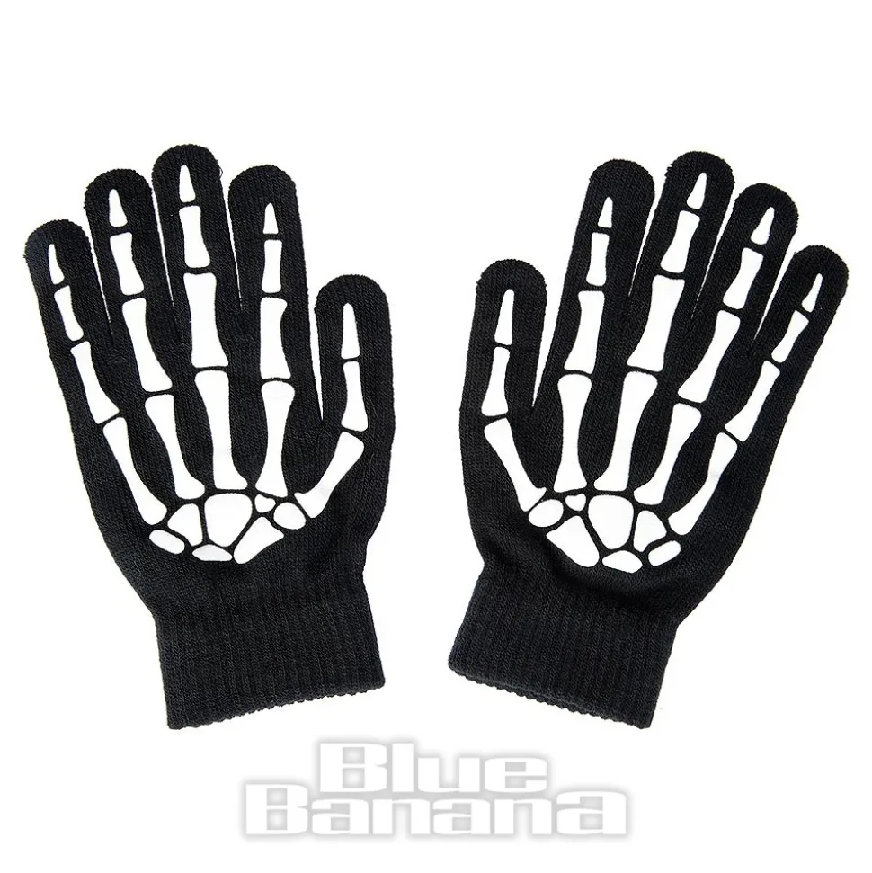 Blue Banana Skelly Hands Gloves (Black/White)
