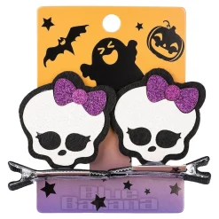 Blue Banana Skull Bow Hair Clip (White)