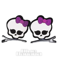 Blue Banana Skull Bow Hair Clip (White)