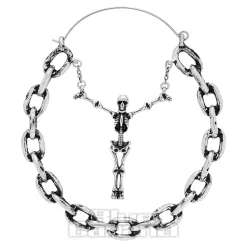 Blue Banana Skull & Chain Plug Hoop Earrings (Silver)