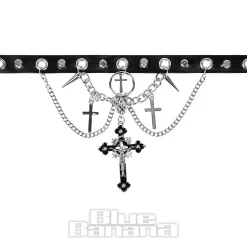 Blue Banana Skull & Crosses Choker (Black/Silver)