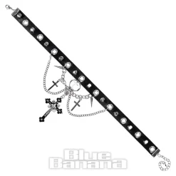 Blue Banana Skull & Crosses Choker (Black/Silver)