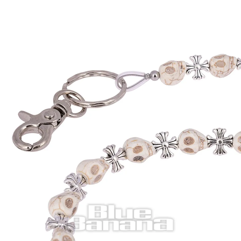 Blue Banana Skull & Cross Wallet & Keychain (White)