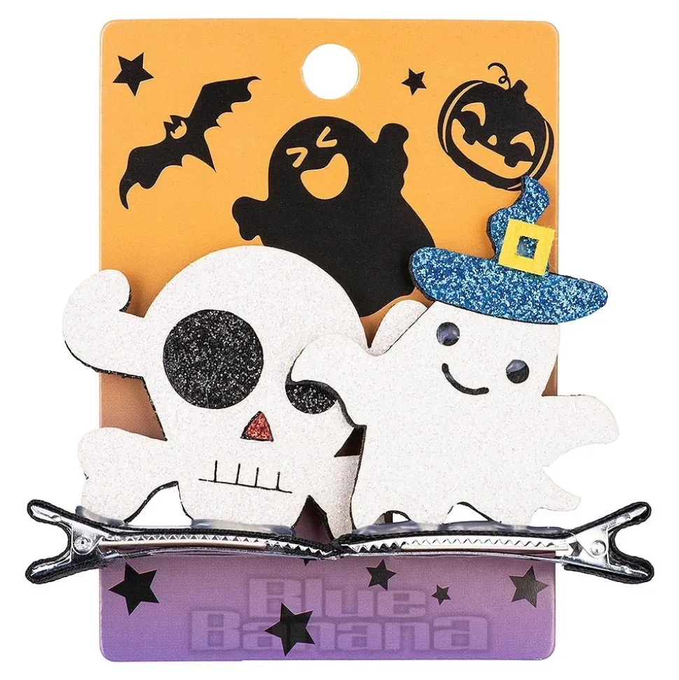 Blue Banana Skull & Ghost Hair Clip (White)