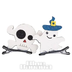 Blue Banana Skull & Ghost Hair Clip (White)