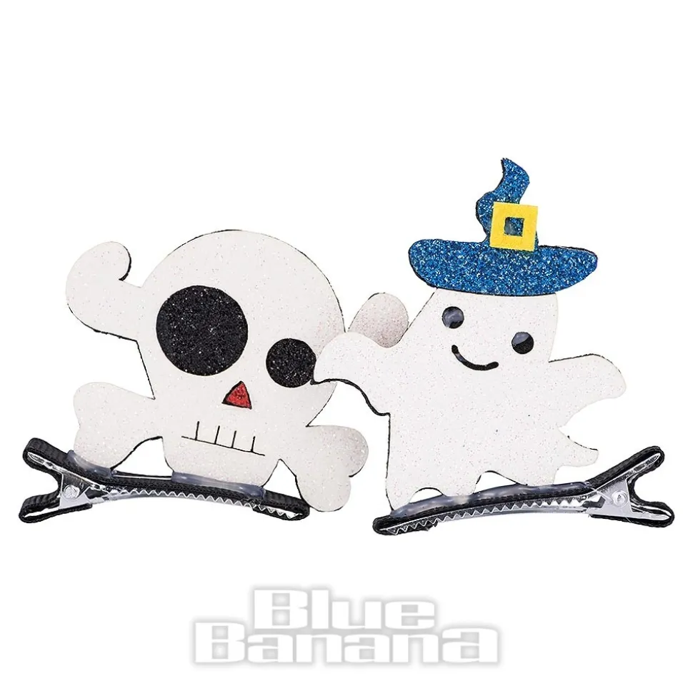 Blue Banana Skull & Ghost Hair Clip (White)