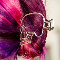 Blue Banana Skull Hair Clip (Silver)