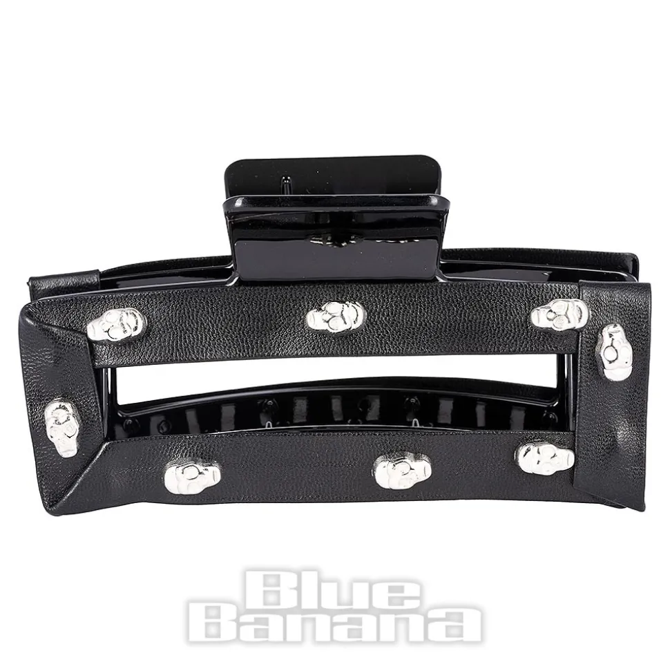 Blue Banana Skull Studded Hair Clip (Black)