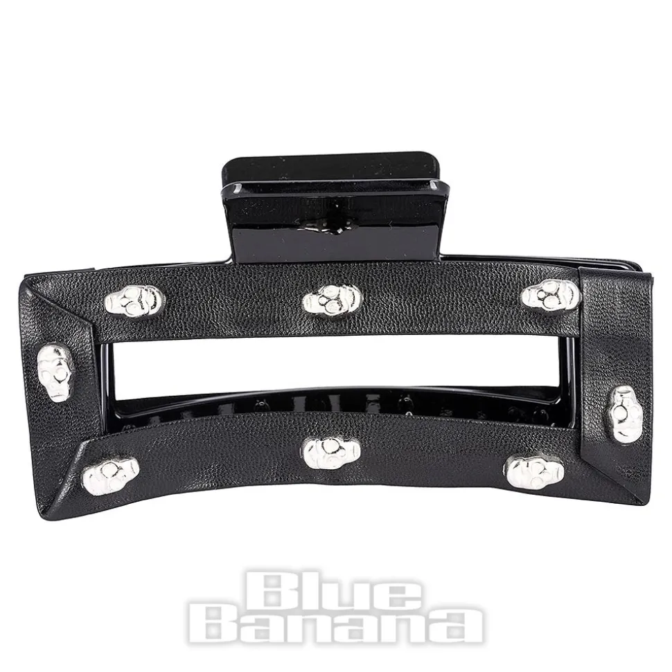 Blue Banana Skull Studded Hair Clip (Black)