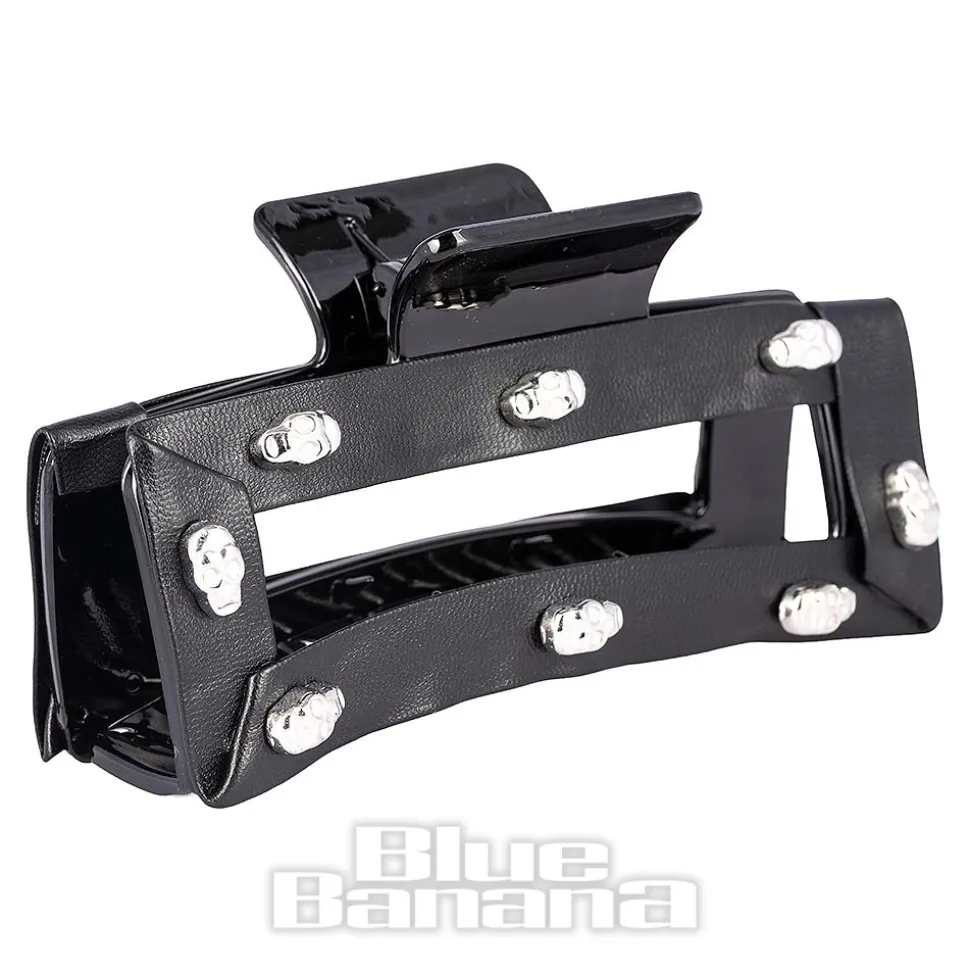 Blue Banana Skull Studded Hair Clip (Black)