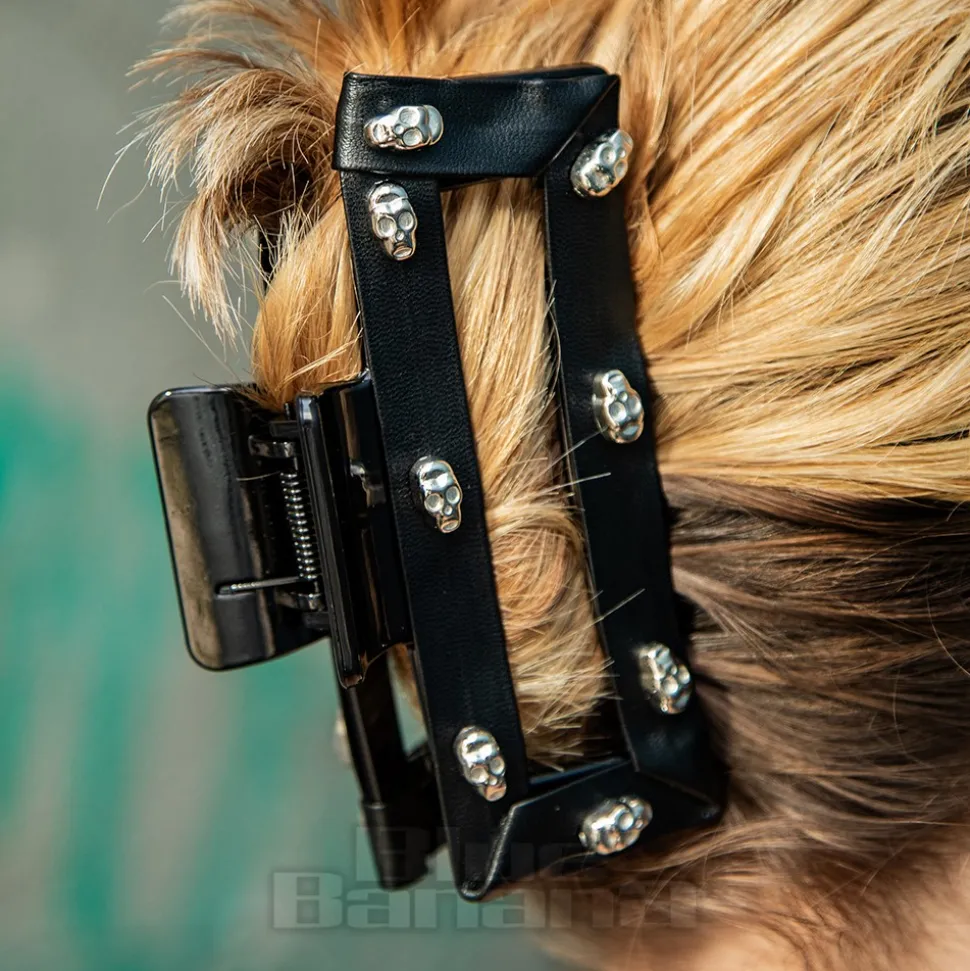 Blue Banana Skull Studded Hair Clip (Black)