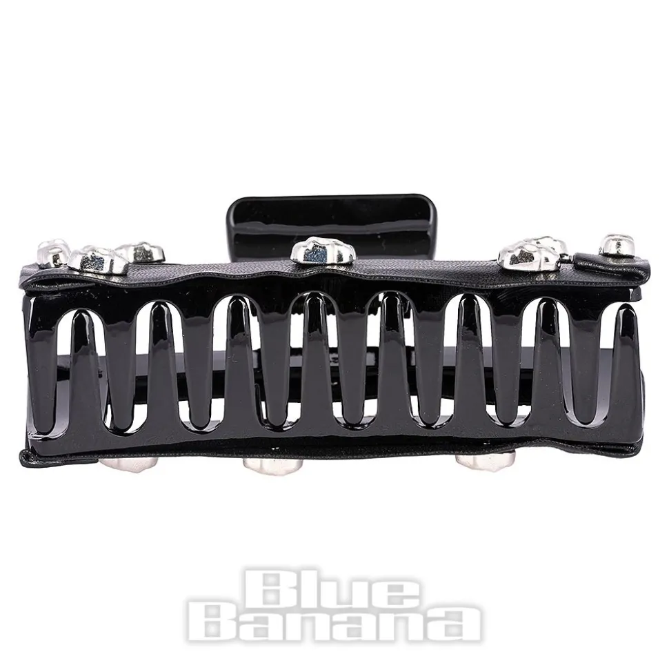 Blue Banana Skull Studded Hair Clip (Black)