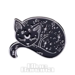 Blue Banana Sleeping Cat Pin Badge (Black)