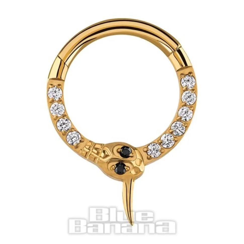 Blue Banana Snake 1.2 Hinged Segment Ring (Gold/Crystal)