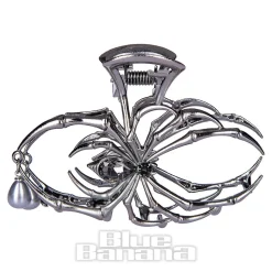 Blue Banana Spider & Pearl Hair Clip (Black)