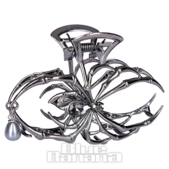 Blue Banana Spider & Pearl Hair Clip (Black)