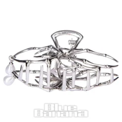 Blue Banana Spider & Pearl Hair Clip (Silver)