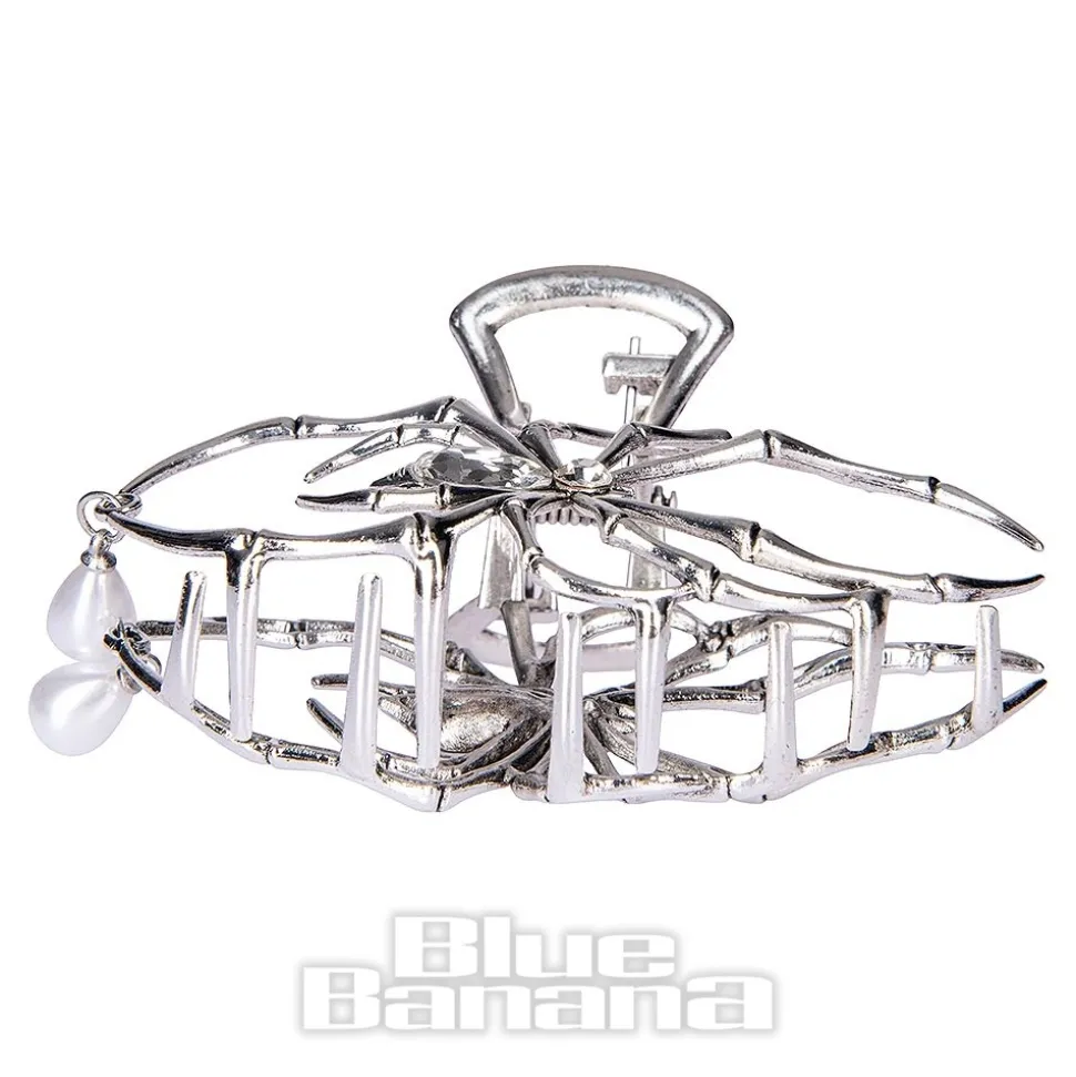 Blue Banana Spider & Pearl Hair Clip (Silver)