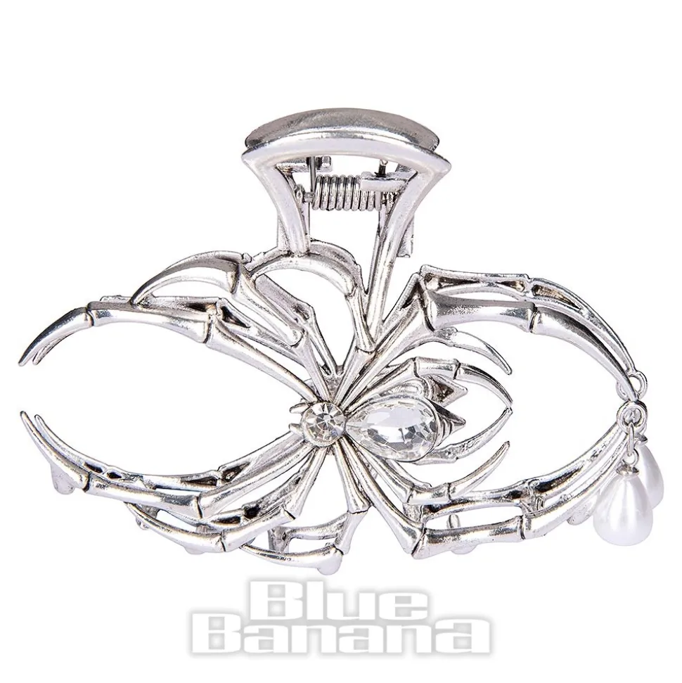 Blue Banana Spider & Pearl Hair Clip (Silver)