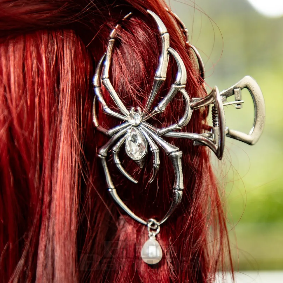 Blue Banana Spider & Pearl Hair Clip (Silver)