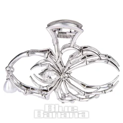 Blue Banana Spider & Pearl Hair Clip (Silver)