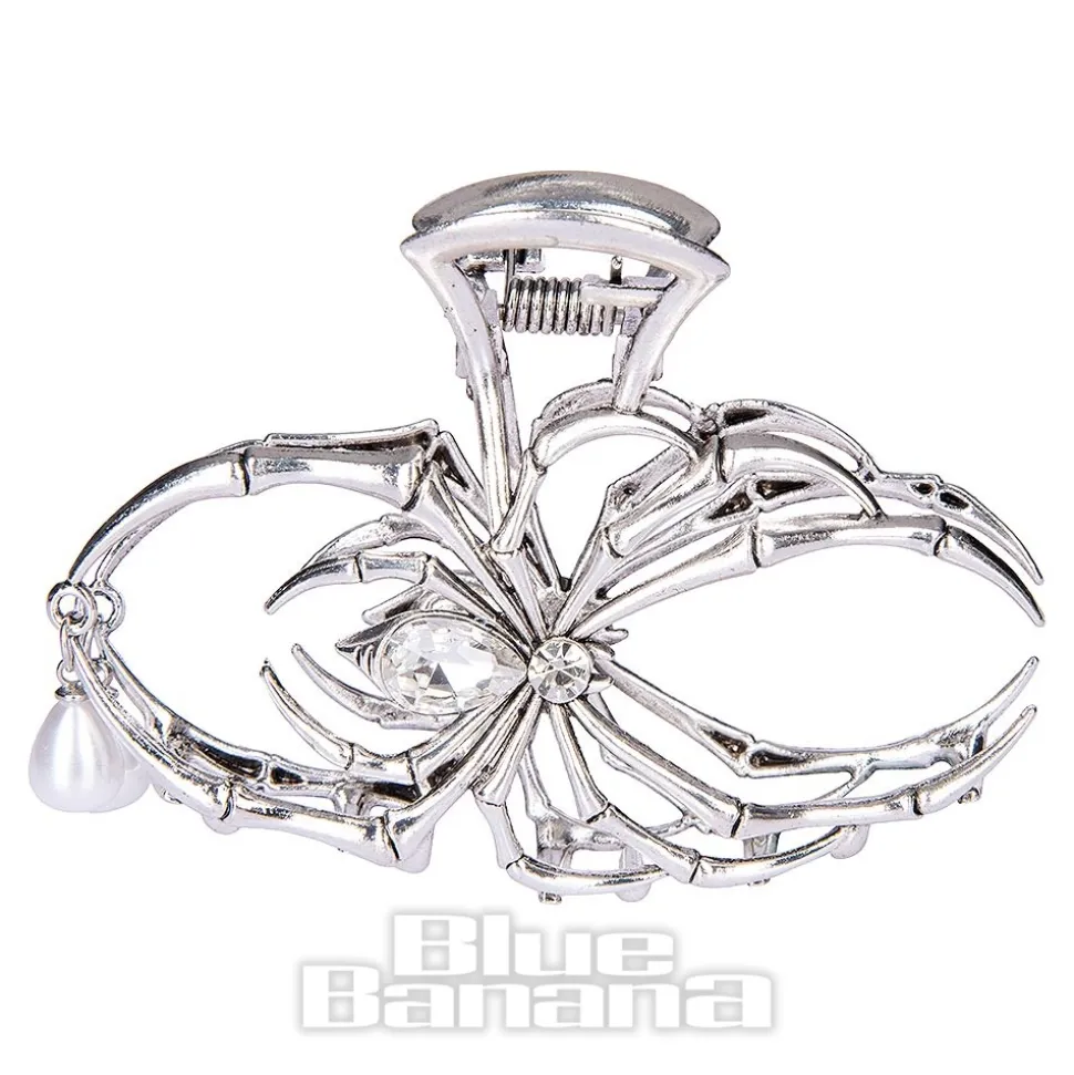 Blue Banana Spider & Pearl Hair Clip (Silver)
