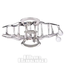 Blue Banana Spider & Pearl Hair Clip (Silver)