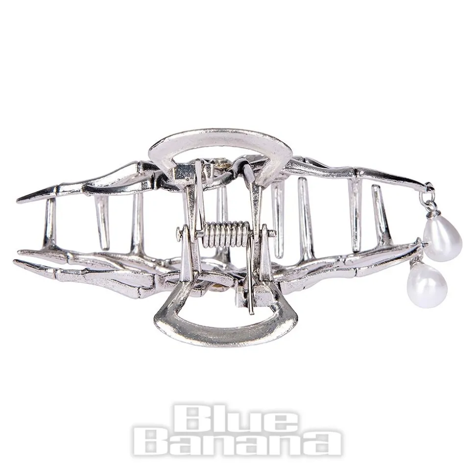 Blue Banana Spider & Pearl Hair Clip (Silver)