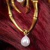 Blue Banana Spider & Pearl Hair Clip (Antique Gold)