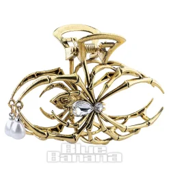 Blue Banana Spider & Pearl Hair Clip (Antique Gold)